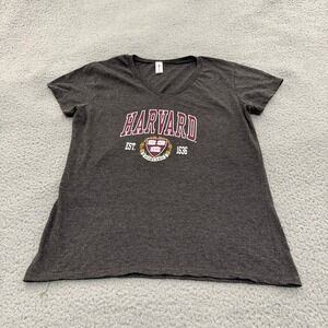 Harvard University T-Shirt Womens XL V-Neck Graphic Charcoal Gray